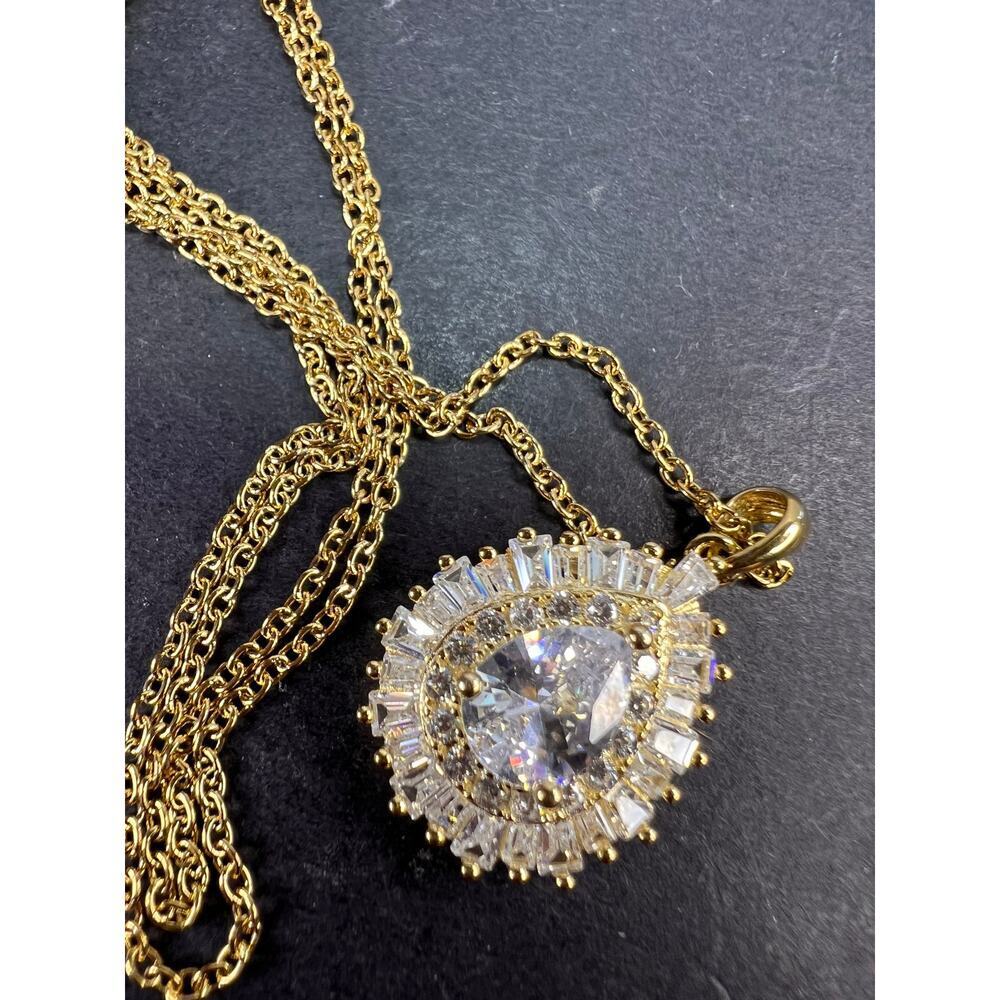 CZ teardrop ygp over 925  pendant with ygp over stainless steel chain necklace